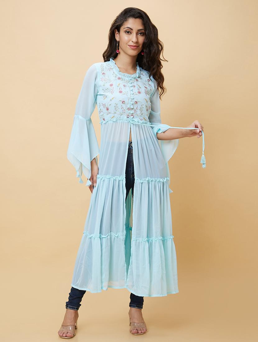 women embroidered front high slit kurta - 20485844 -  Standard Image - 1
