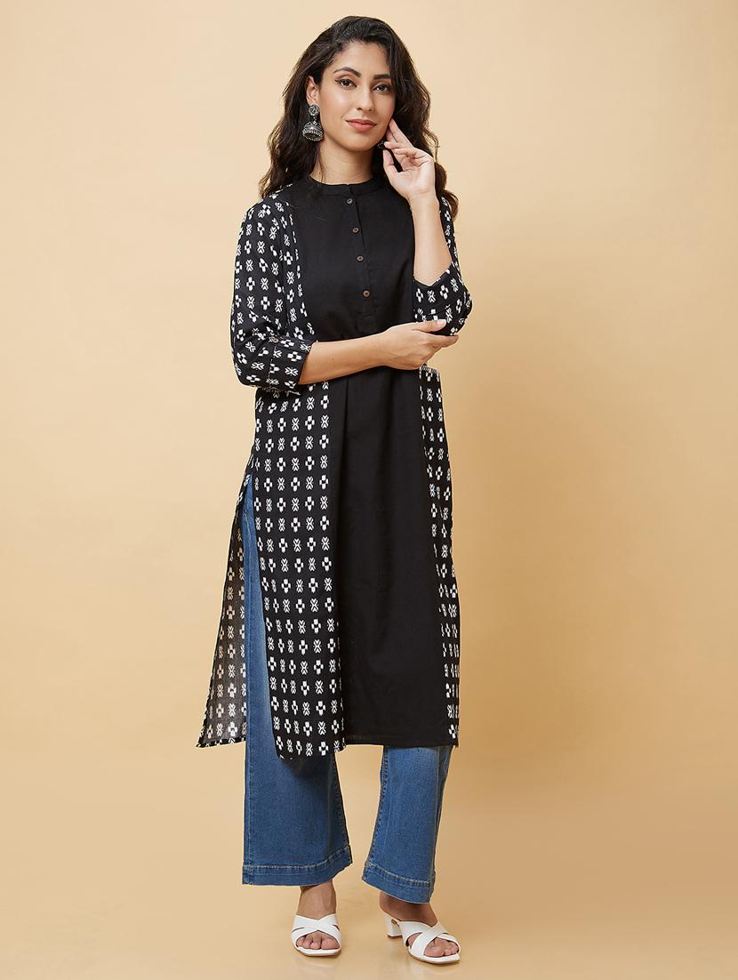 women ikat printed straight kurta - 20485845 - Standard Image - 1