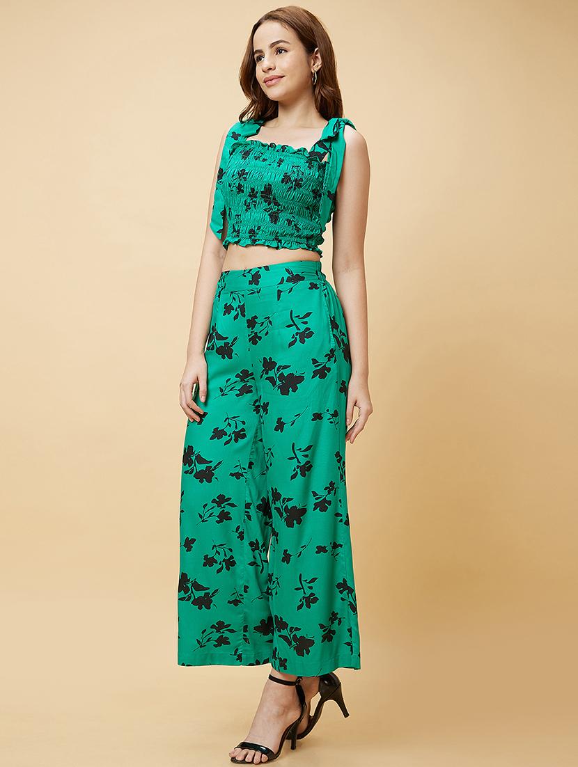 green printed top and palazzos co-ord set - 20485853 - Standard Image - 1