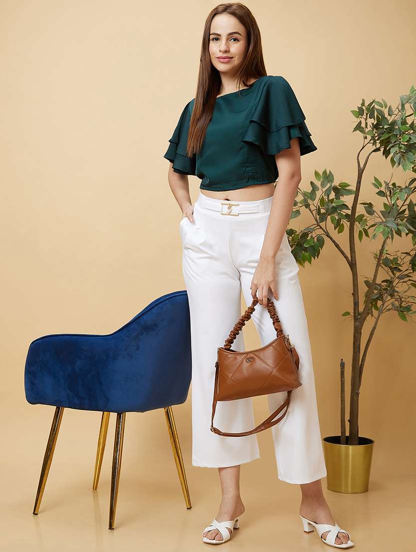 bottle green solid crop top - 20485888 -  Standard Image - 4