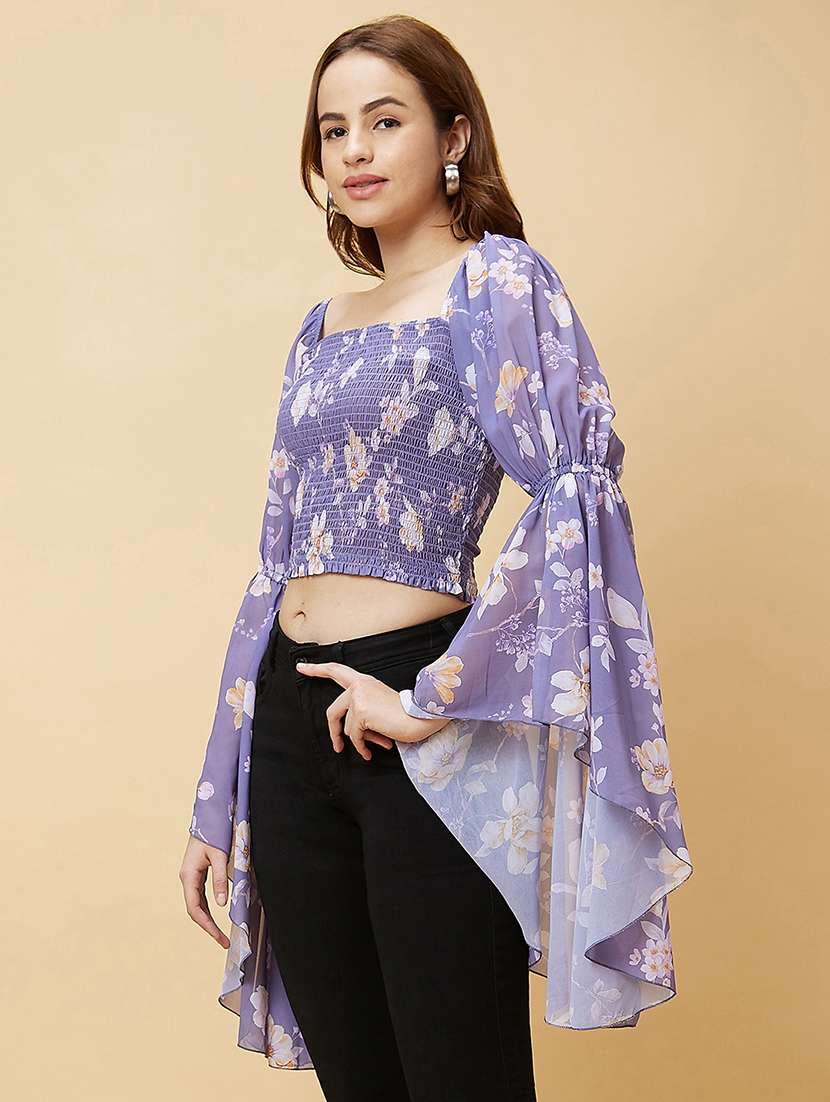 purple floral printed regular top - 20485896 -  Standard Image - 1