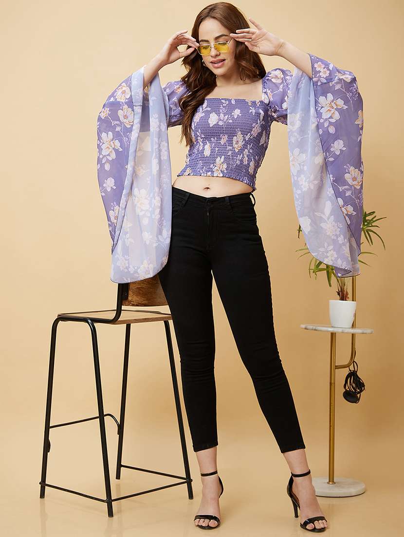 purple floral printed regular top - 20485896 -  Standard Image - 4