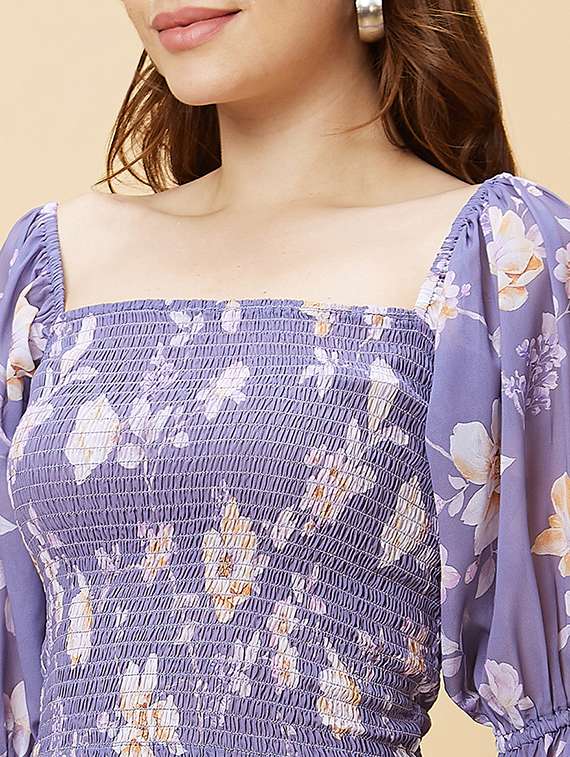 purple floral printed regular top - 20485896 -  Standard Image - 6