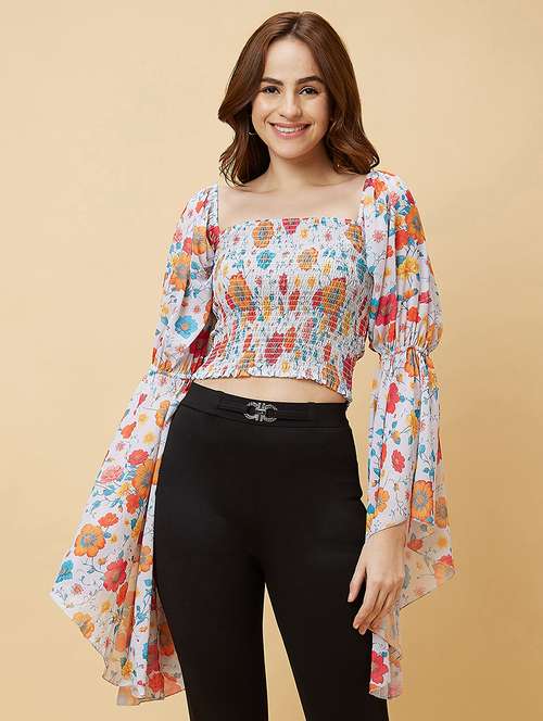 white floral printed regular top - 20485897 - Standard Image - 0