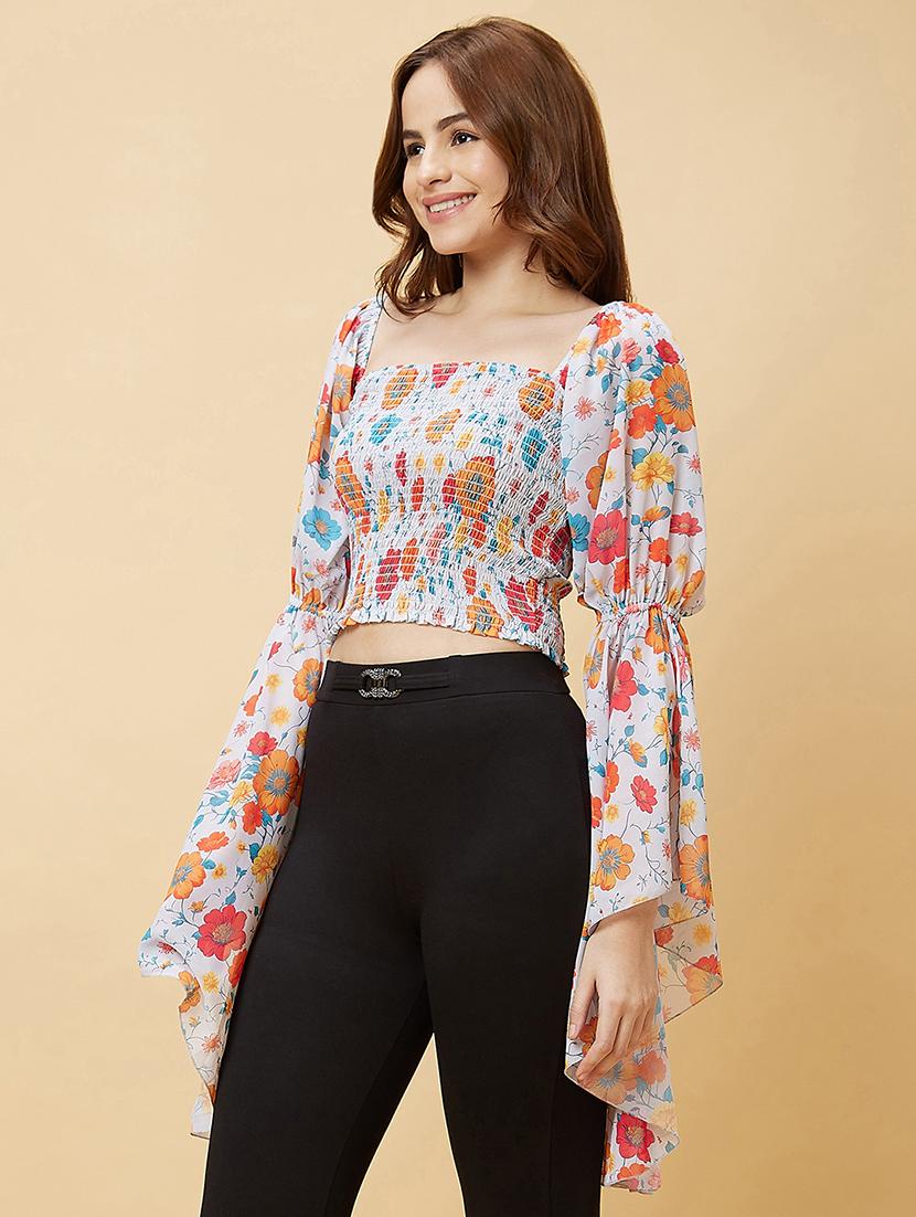 white floral printed regular top - 20485897 -  Standard Image - 1