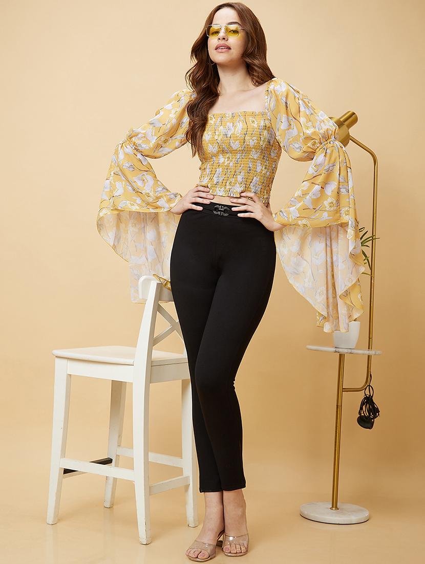 yellow floral printed regular top - 20485898 - Standard Image - 4