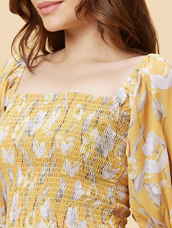 yellow floral printed regular top - 20485898 - Standard Image - 6