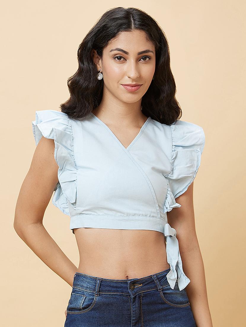 light blue solid crop top - 20485904 - Zoom Image - 0