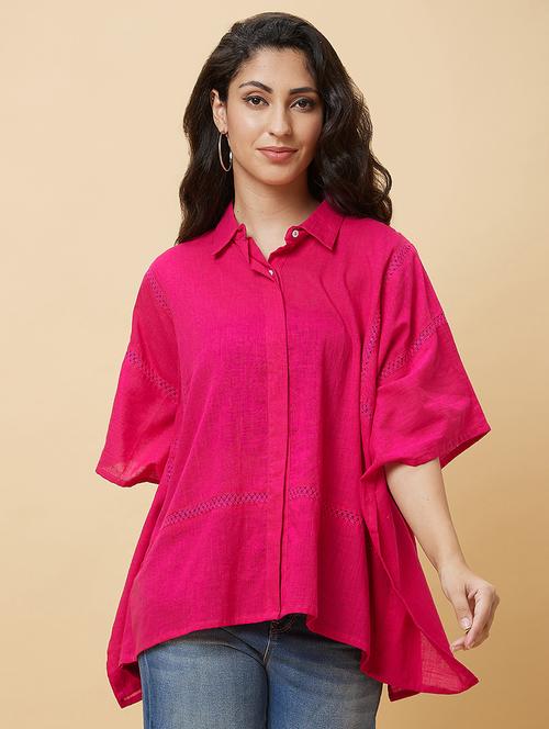 globus women pink shirt collar lace inserts kaftan tunic - 20485908 - Standard Image - 0