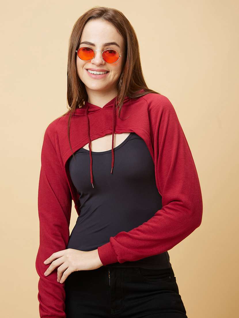 women solid crop hooded sweatshirt - 20485921 -  Standard Image - 1
