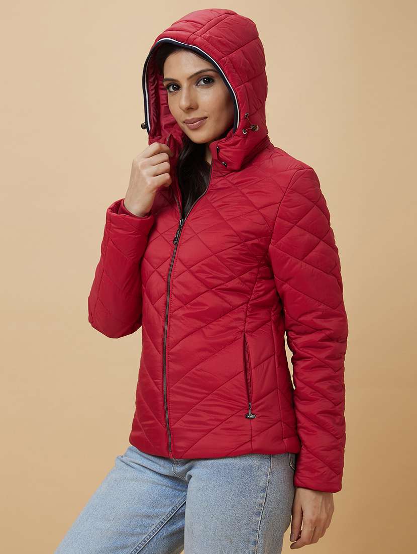 women's solid quilted jacket with hoodie - 20485937 - Standard Image - 1