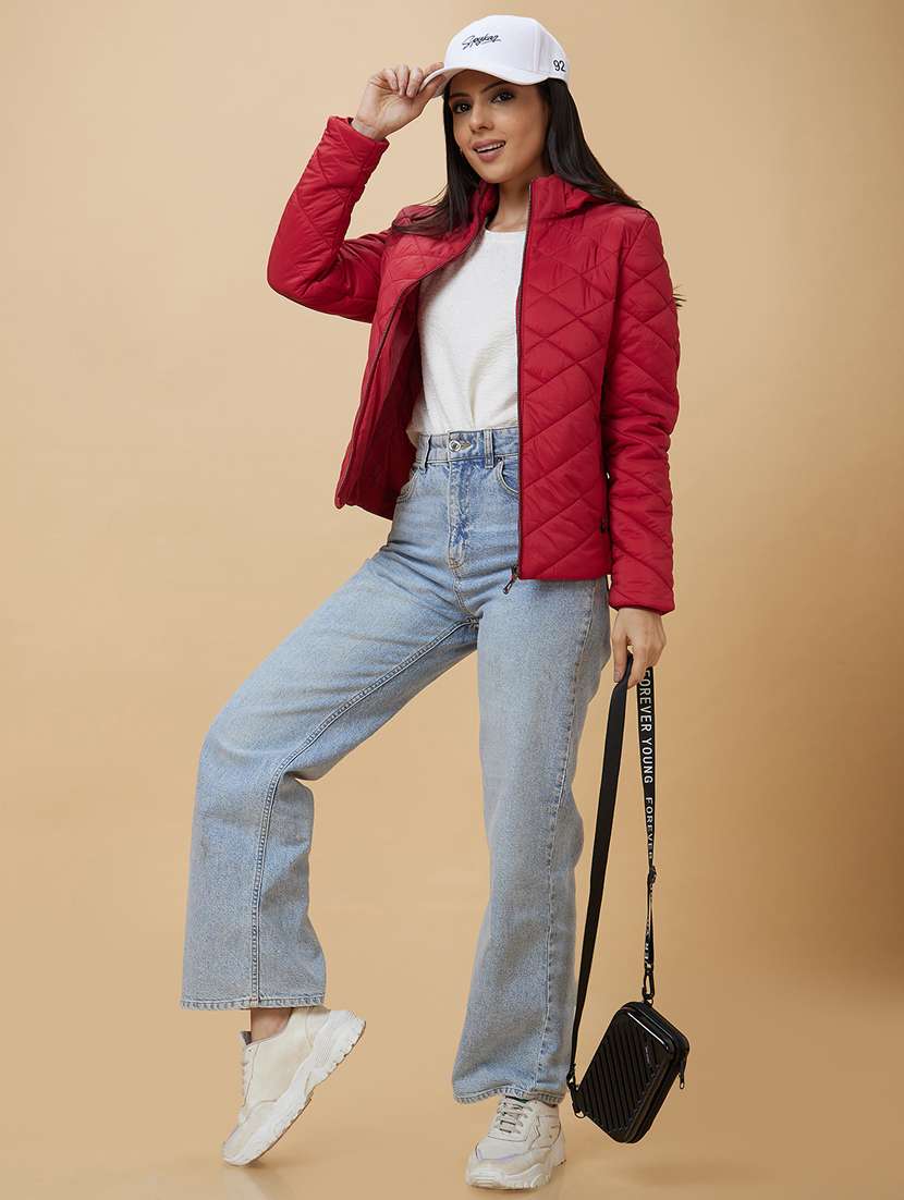 women's solid quilted jacket with hoodie - 20485937 - Standard Image - 4
