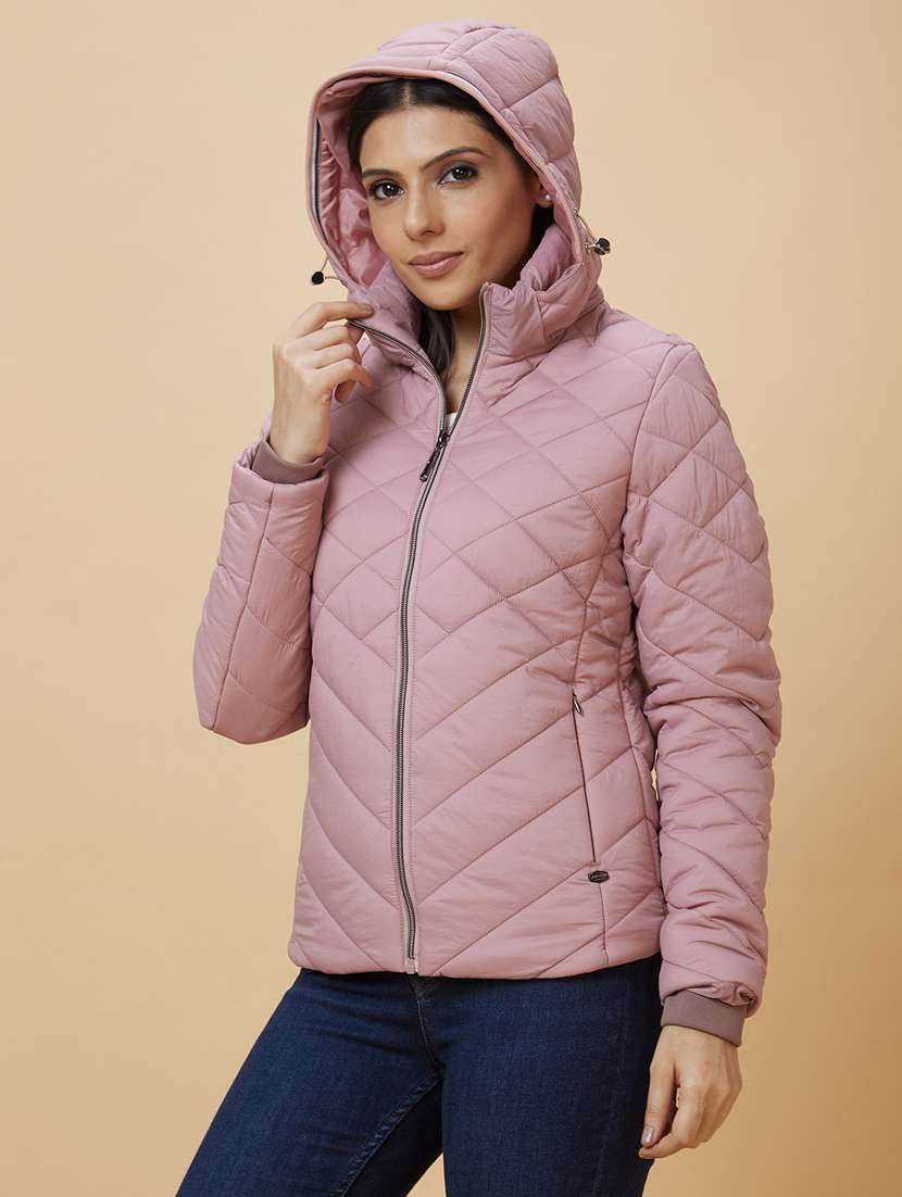women's solid quilted jacket with hoodie - 20485938 -  Standard Image - 1