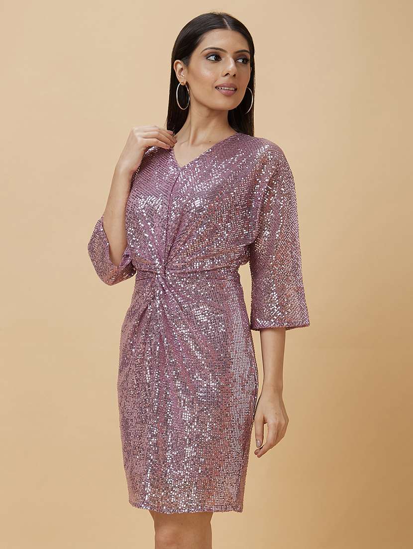 globus women pink sequinned twisted detail sheath party dress - 20485944 -  Standard Image - 1