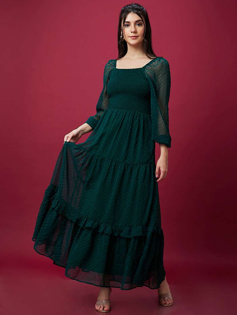 women bottle green polyester fit & flare dress - 20485945 - Standard Image - 1