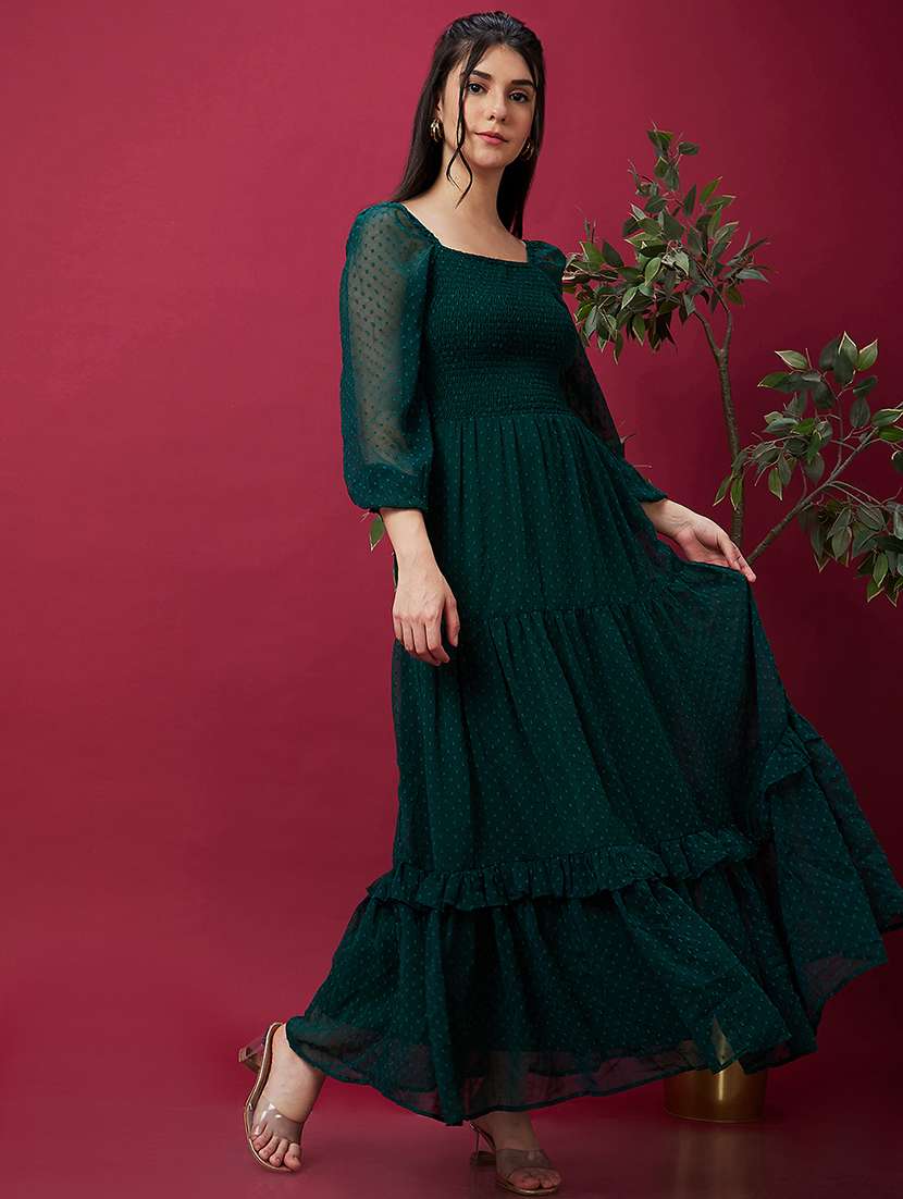 women bottle green polyester fit & flare dress - 20485945 - Standard Image - 4