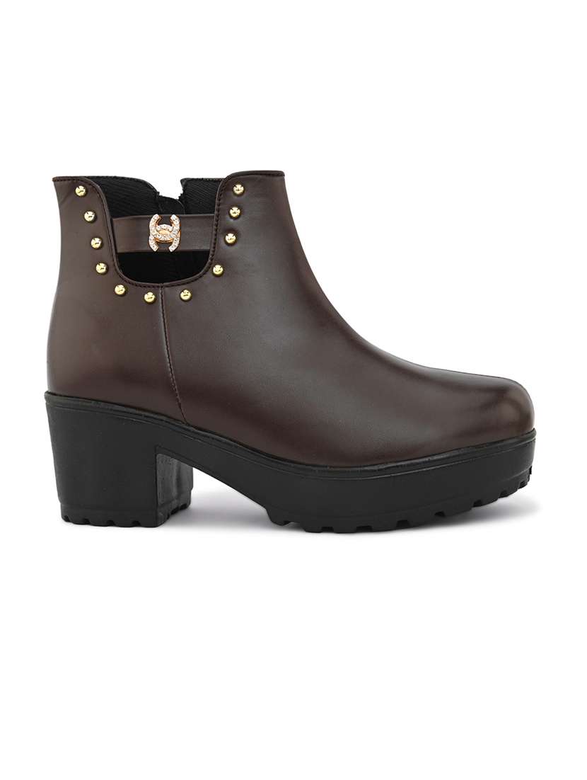 women solid brown ankle boot - 20485962 -  Standard Image - 1
