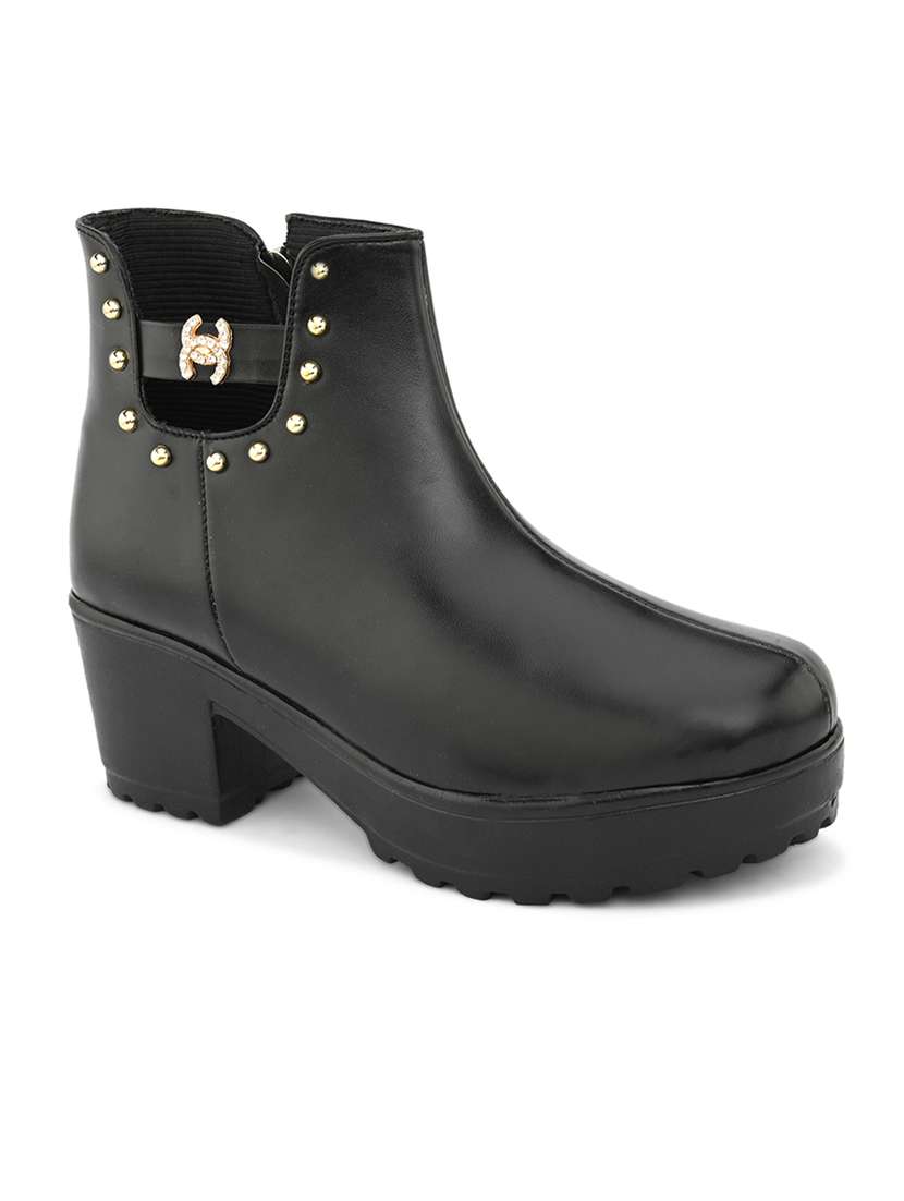 women solid black ankle boot - 20485963 -  Standard Image - 1