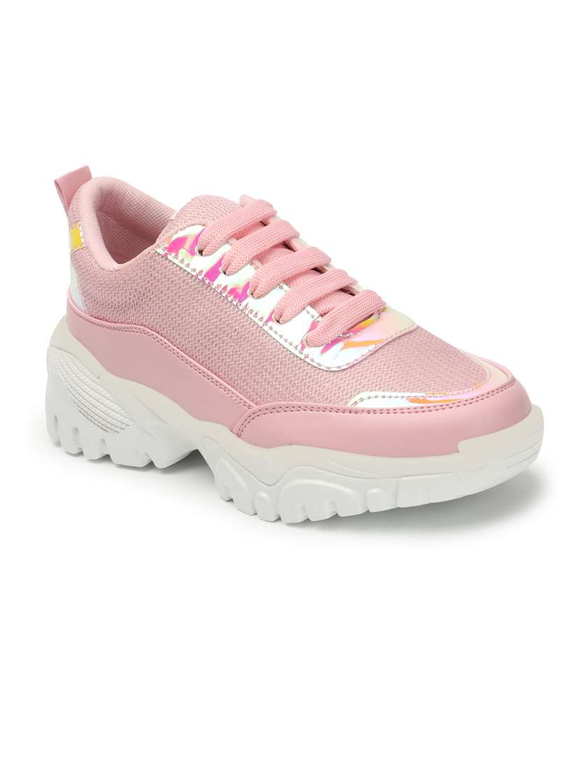 women solid pink lace-up sneaker - 20485970 -  Standard Image - 1