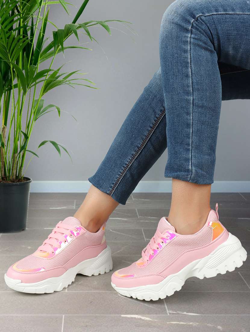 women solid pink lace-up sneaker - 20485970 -  Standard Image - 4
