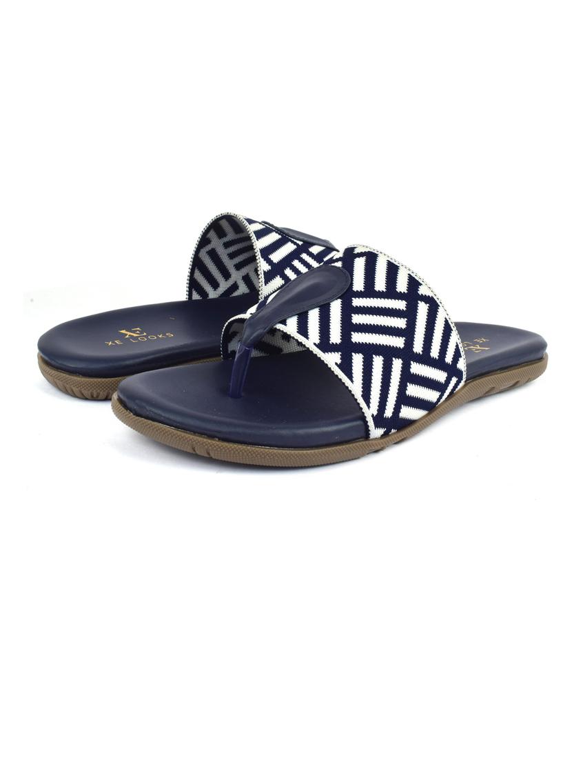 women self designed navy blue slip on flat sandal - 20486022 - Standard Image - 1