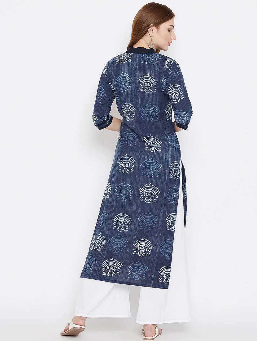 women blue mandarin neck kurta palazzo set - 20486130 -  Standard Image - 1