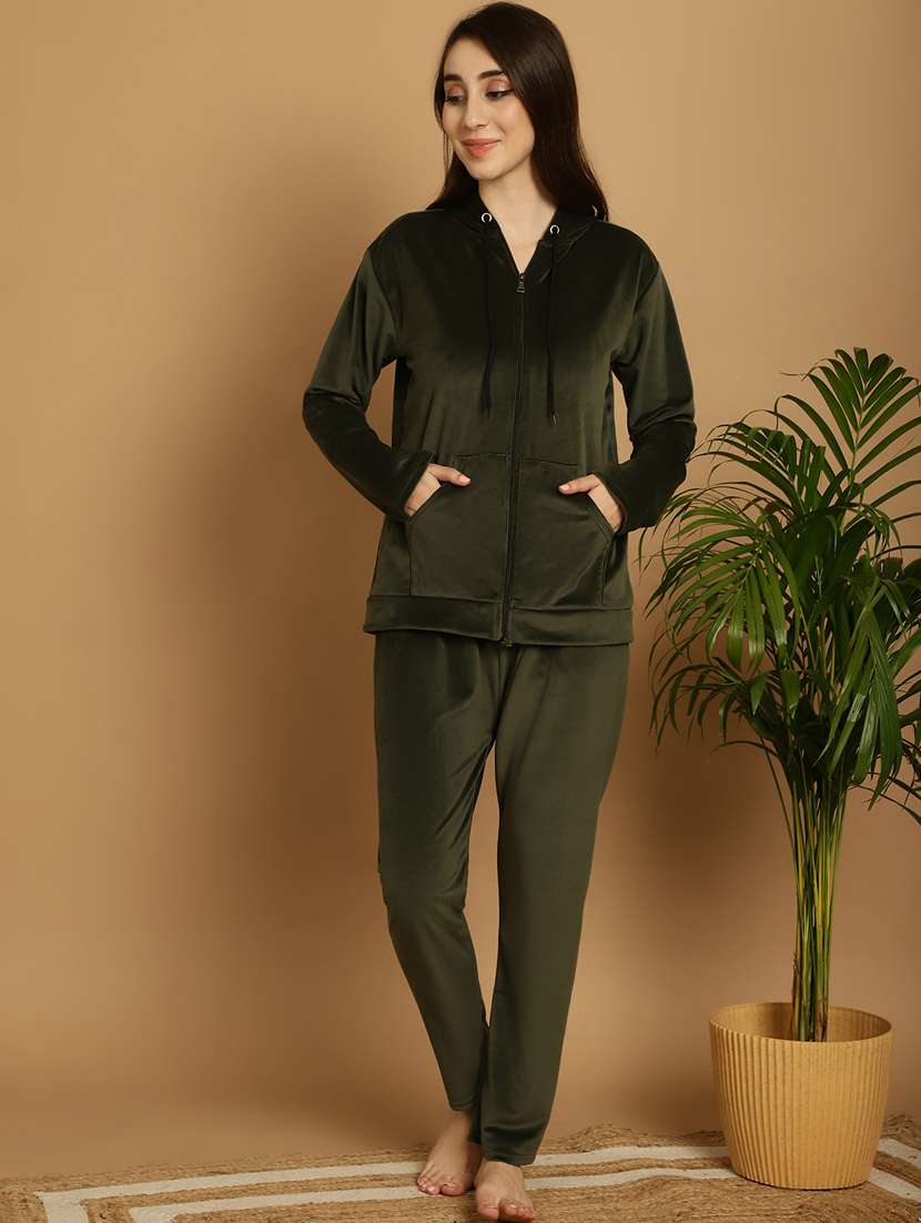 women olive wool nightwear set