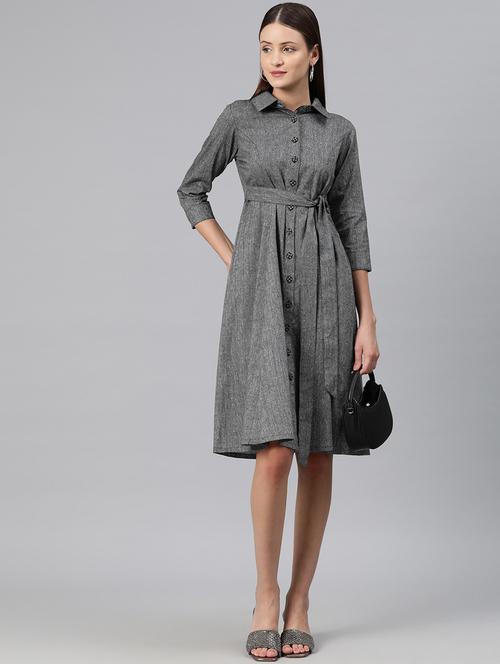 grey solid shirt dress - 20486518 - Standard Image - 0