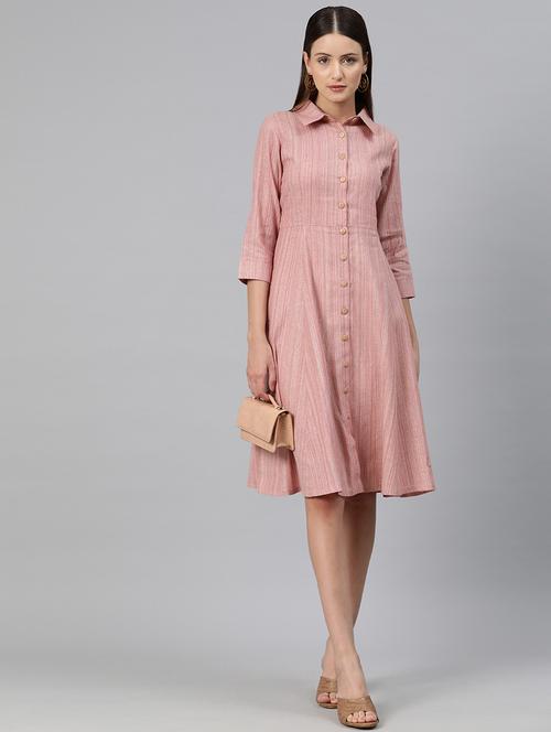 pink self design shirt dress - 20486519 -  Standard Image - 0