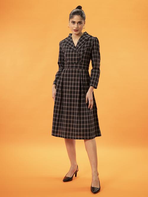 black checks fit & flare dress - 20486533 - Standard Image - 0