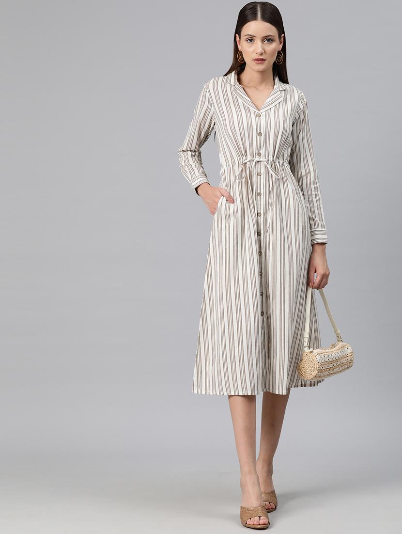optic white stripes shirt dress