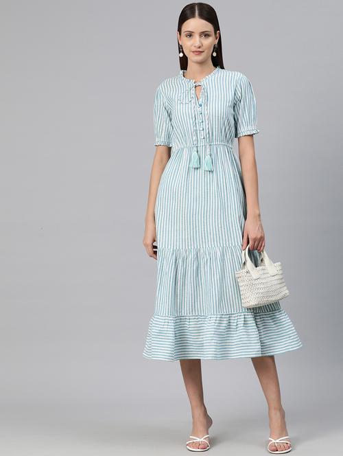 blue stripes tiered dress - 20486538 -  Standard Image - 0