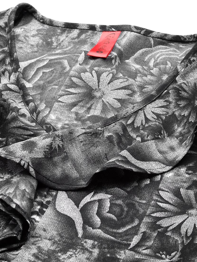 grey floral printed fit & flare dress - 20486541 - Standard Image - 4