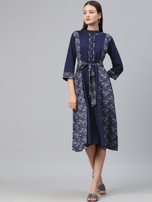 navy blue floral a-line dress - 20486542 - Standard Image - 0