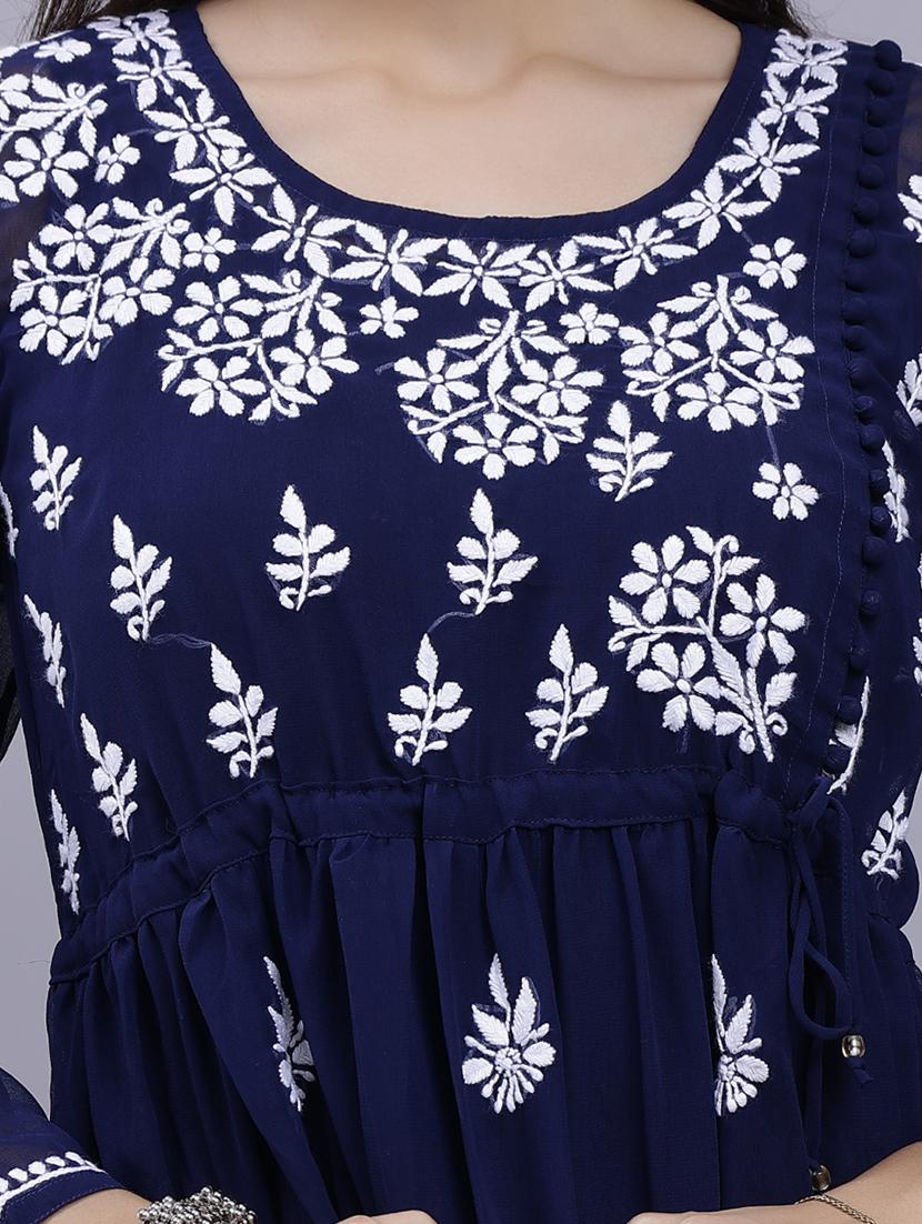 navy blue chikankari embroidered short kurti - 20486708 - Standard Image - 6