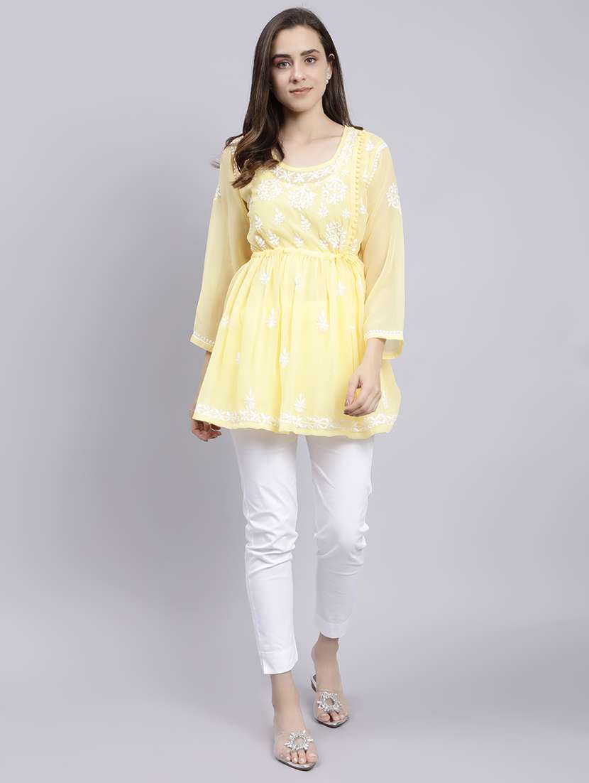 women round neck chikankari kurti - 20486710 -  Standard Image - 4