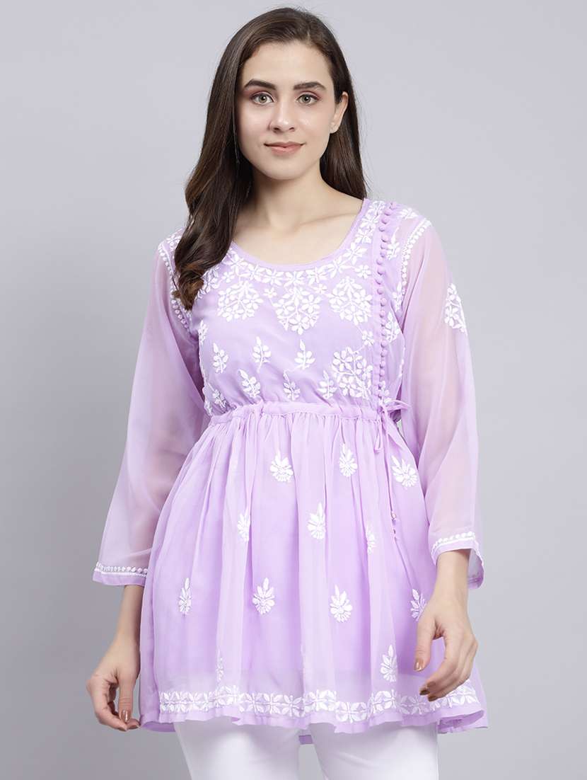 lavender chikankari embroidered short kurti