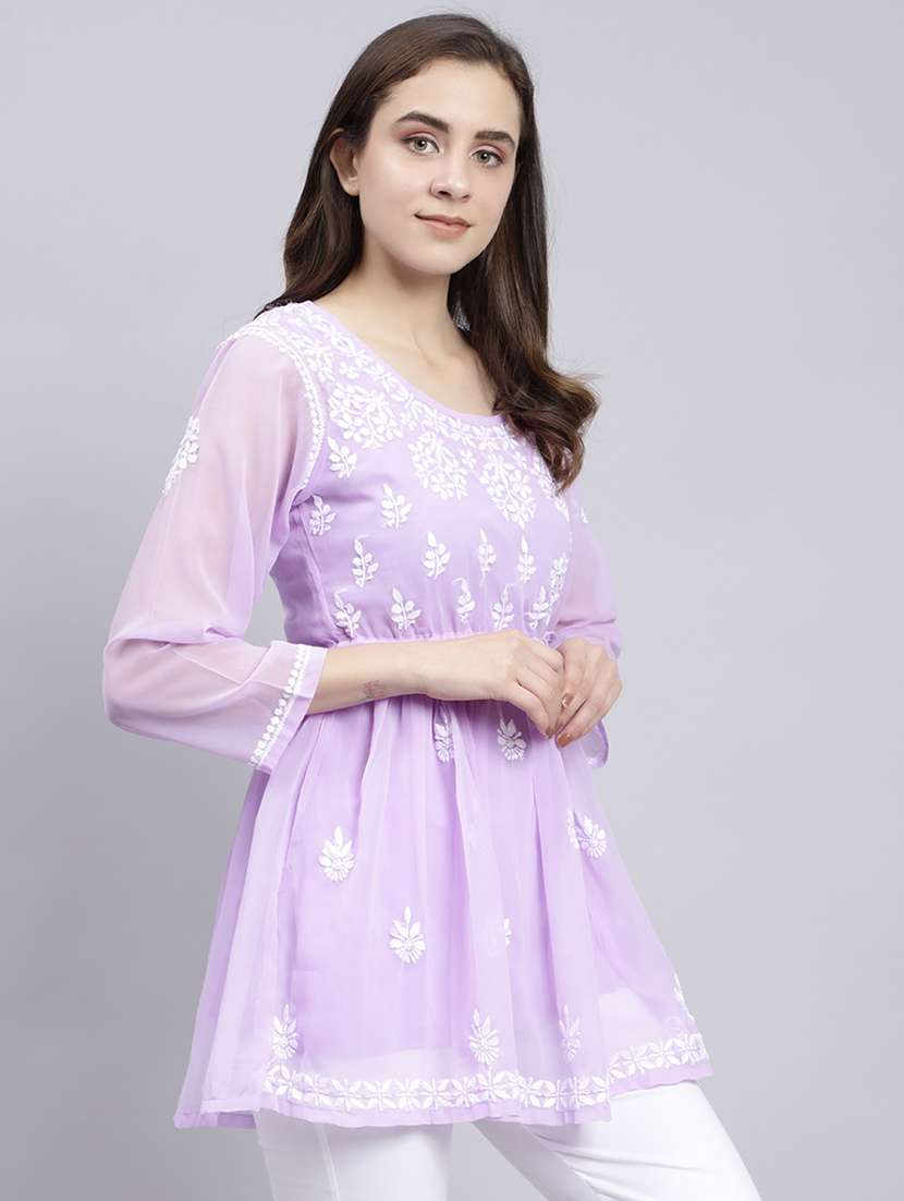 lavender chikankari embroidered short kurti - 20486715 -  Standard Image - 1