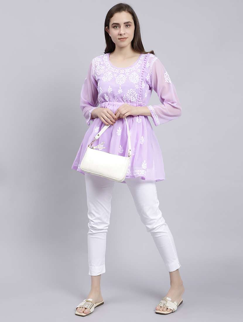 lavender chikankari embroidered short kurti - 20486715 -  Standard Image - 4