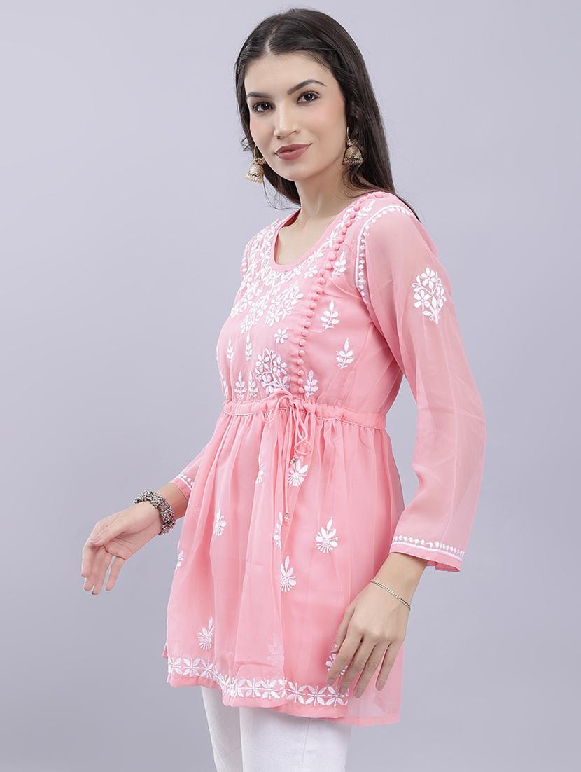 rosewater chikankari embroidered short kurti - 20486718 - Standard Image - 1