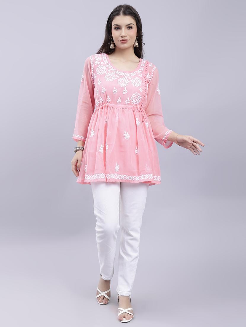 rosewater chikankari embroidered short kurti - 20486718 - Standard Image - 4