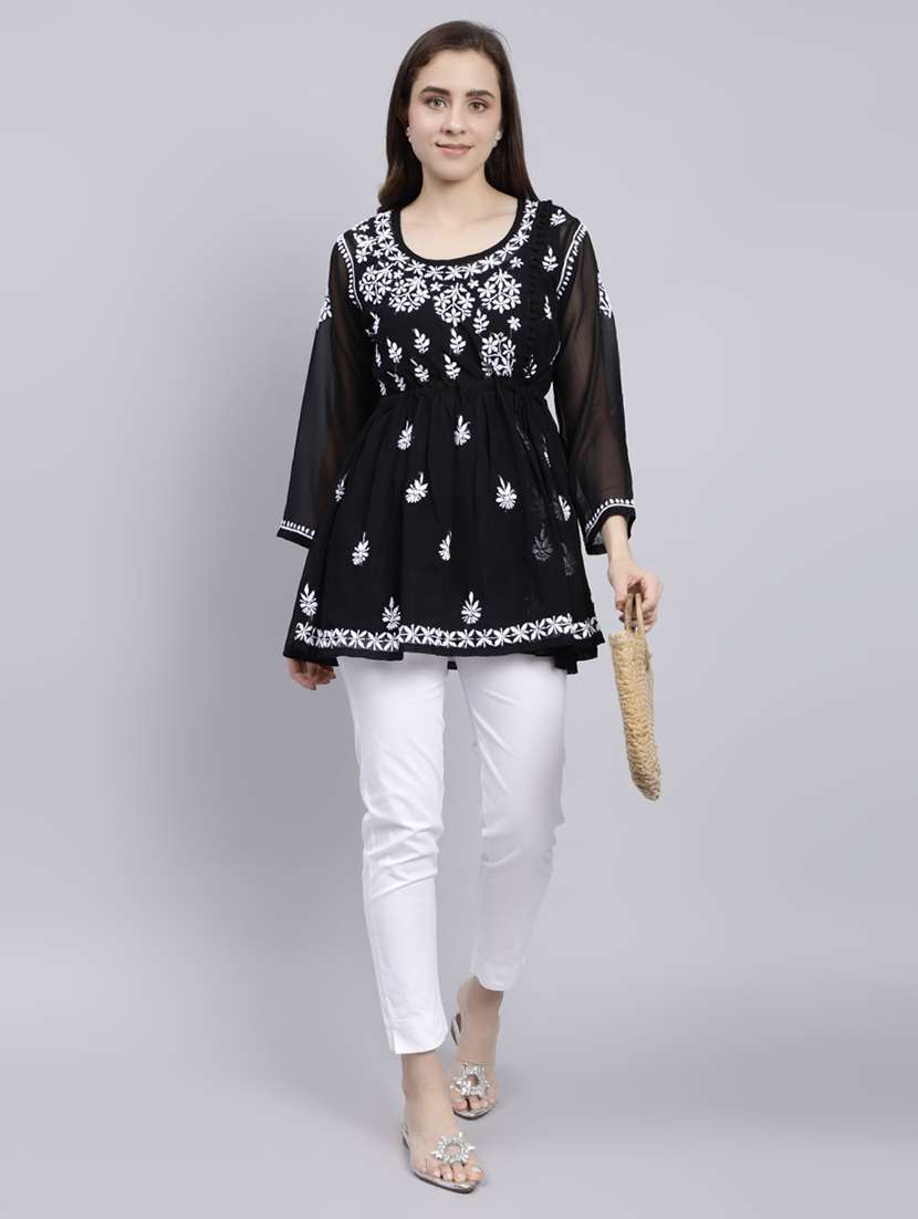 black chikankari embroidered short kurti - 20486719 - Standard Image - 4