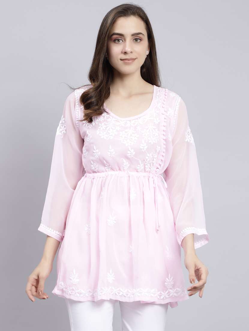 rosewater chikankari embroidered short kurti