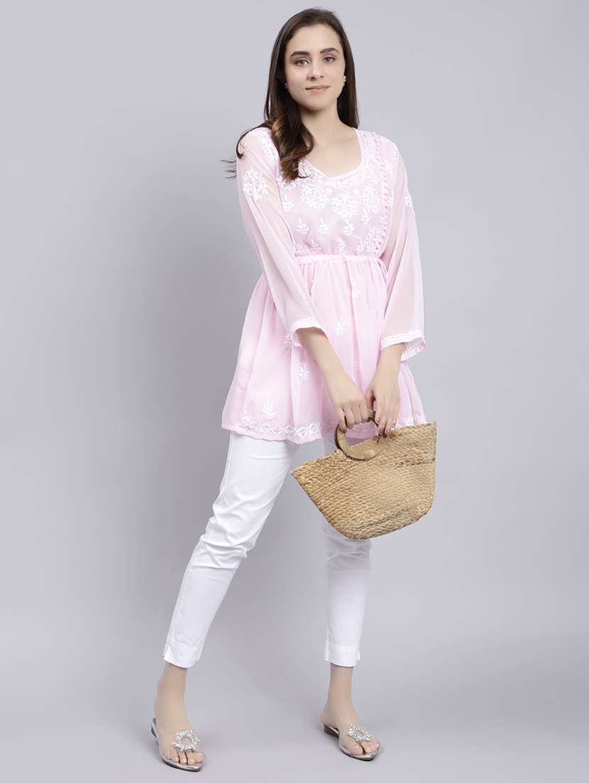 rosewater chikankari embroidered short kurti - 20486720 -  Standard Image - 4
