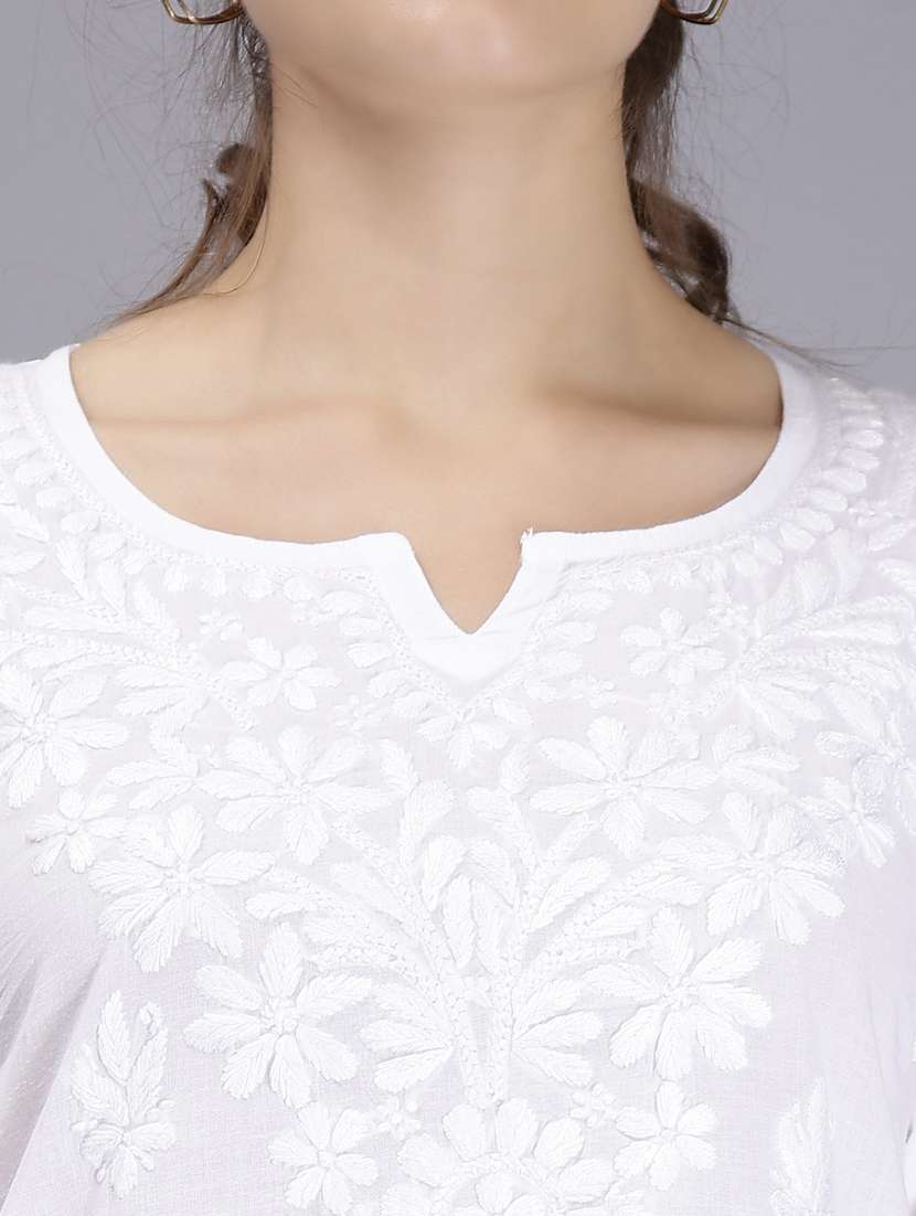 white chikankari embroidered short kurti - 20486726 -  Standard Image - 6