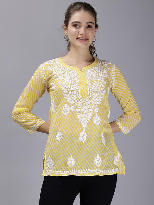 yellow leheriys print straight kurti - 20486728 -  Standard Image - 0