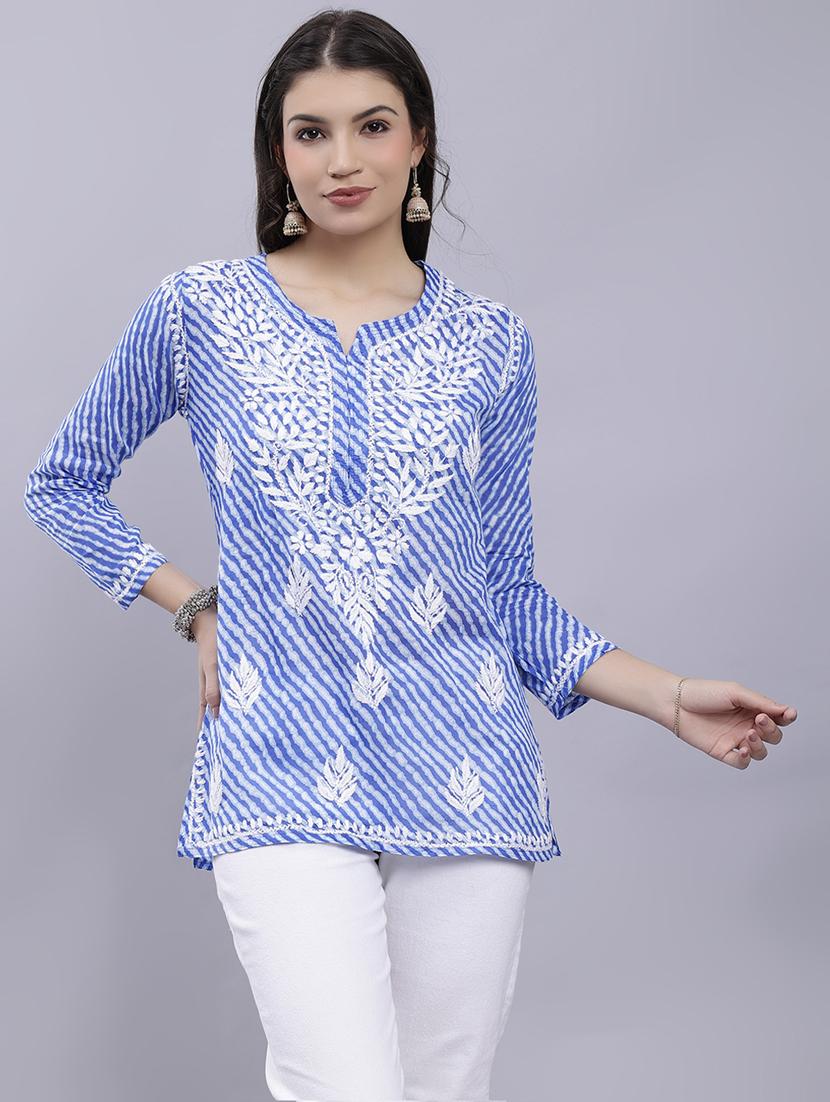 blue leheriya print short kurti - 20486730 -  Zoom Image - 0