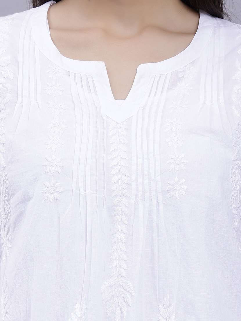 white chikankari embroidered short kurti - 20486731 -  Standard Image - 6