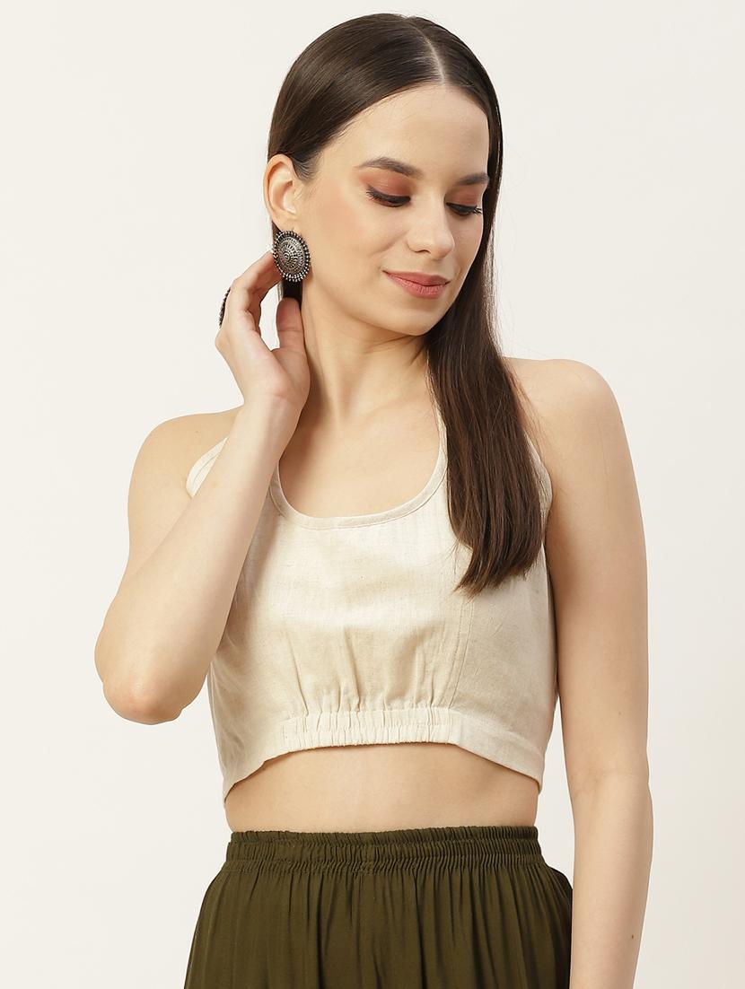 women beige solid stitched blouse