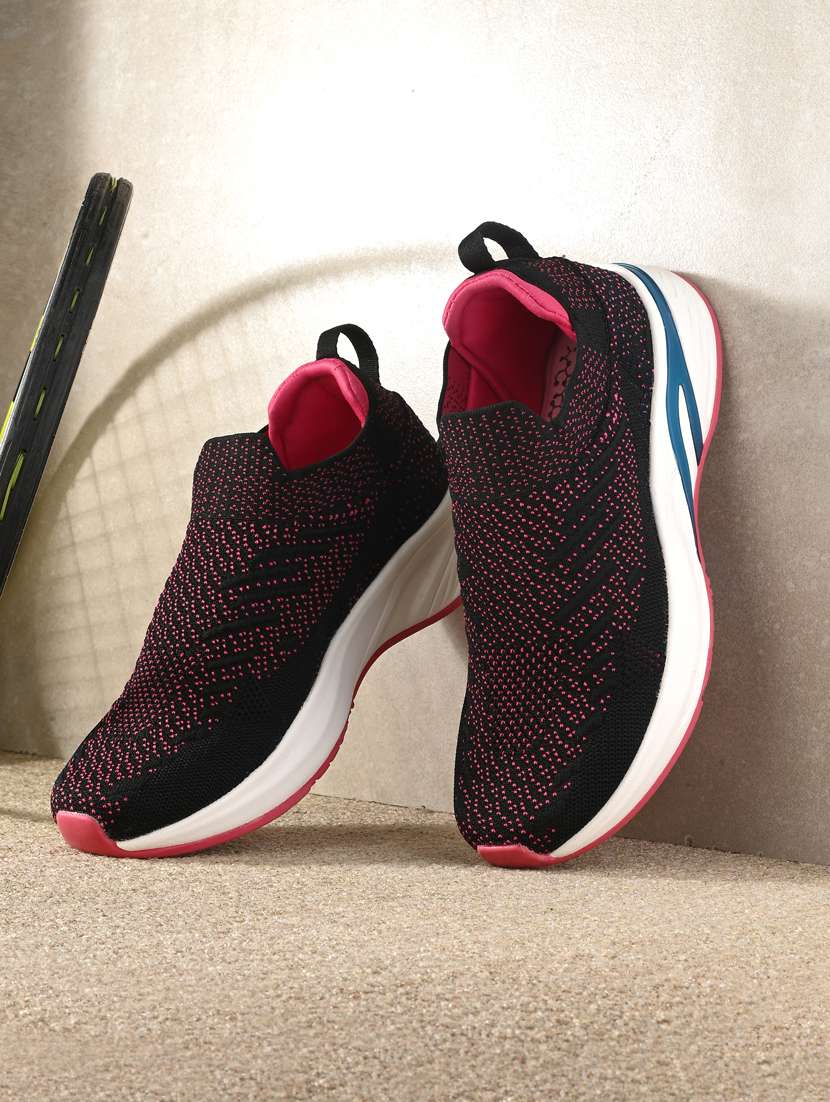 women self designed black slip on sports shoe